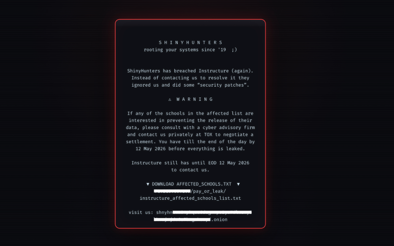 Hackers do ShinyHunters Atacam Novamente Plataforma Educacional Instructure Após Roubo de Dados de Milhões de Alunos
