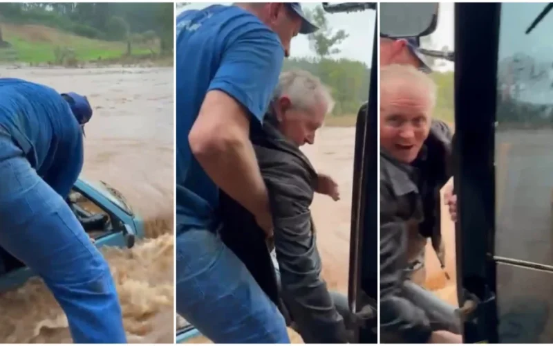 Herói Inesperado: Idoso Resgatado de Carro Submerso por Retroescavadeira em RS Viraliza